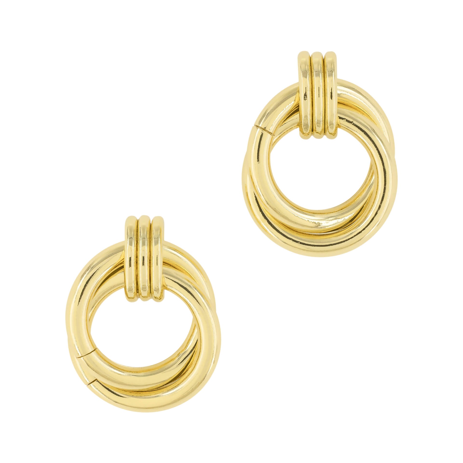 18K Gold Dipped Ribbed Post Earrings with Twist Circle Drop