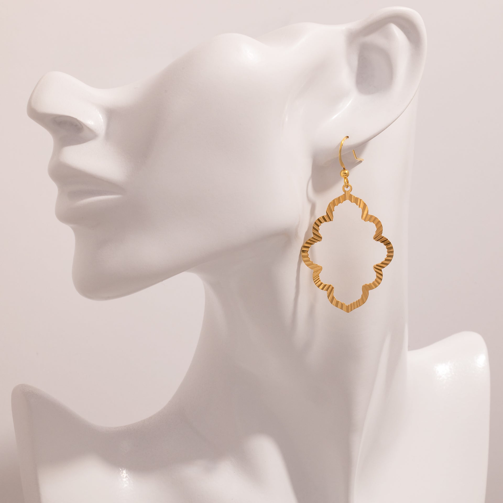 18K Gold Dipped Pleated Texture Quatrefoil Drop Earrings