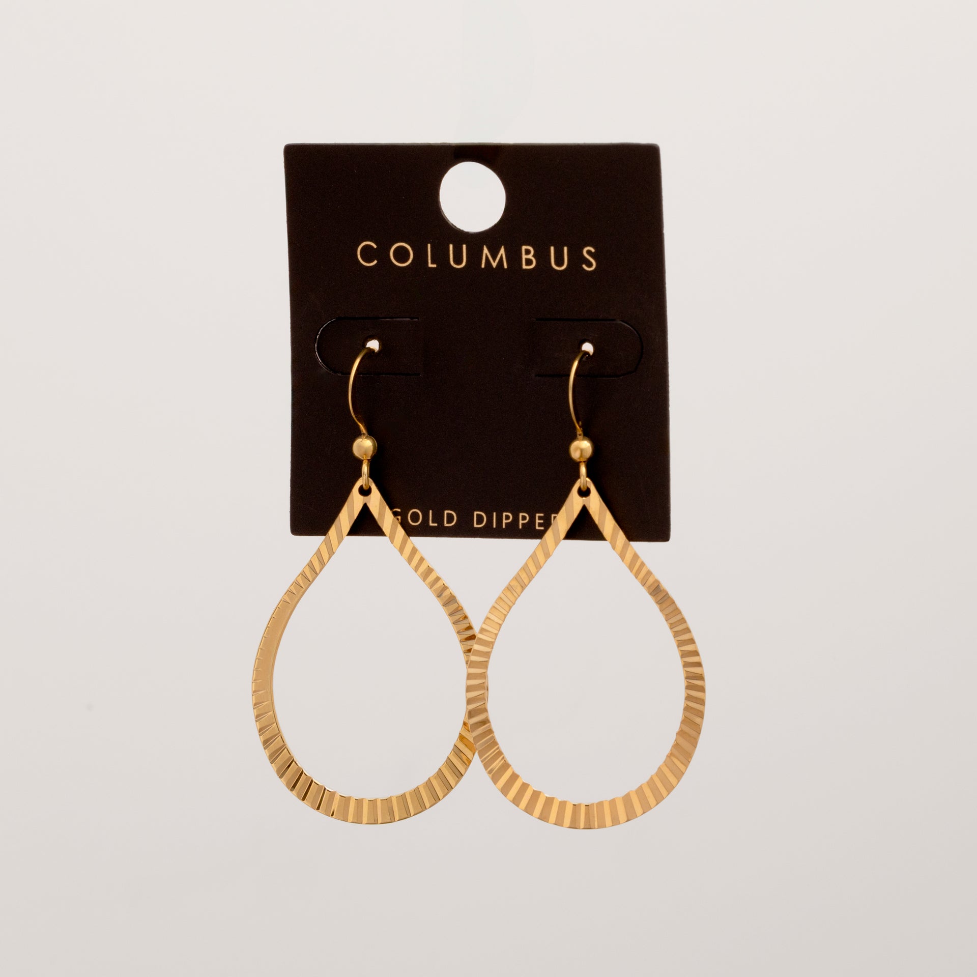 18K Gold Dipped Pleated Texture Teardrop Drop Earrings