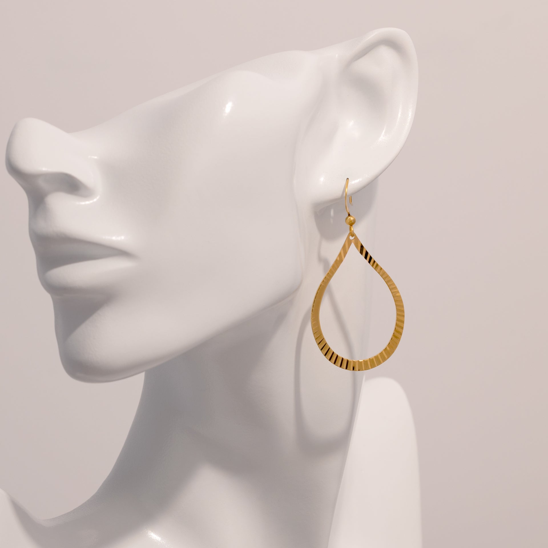 18K Gold Dipped Pleated Texture Teardrop Drop Earrings