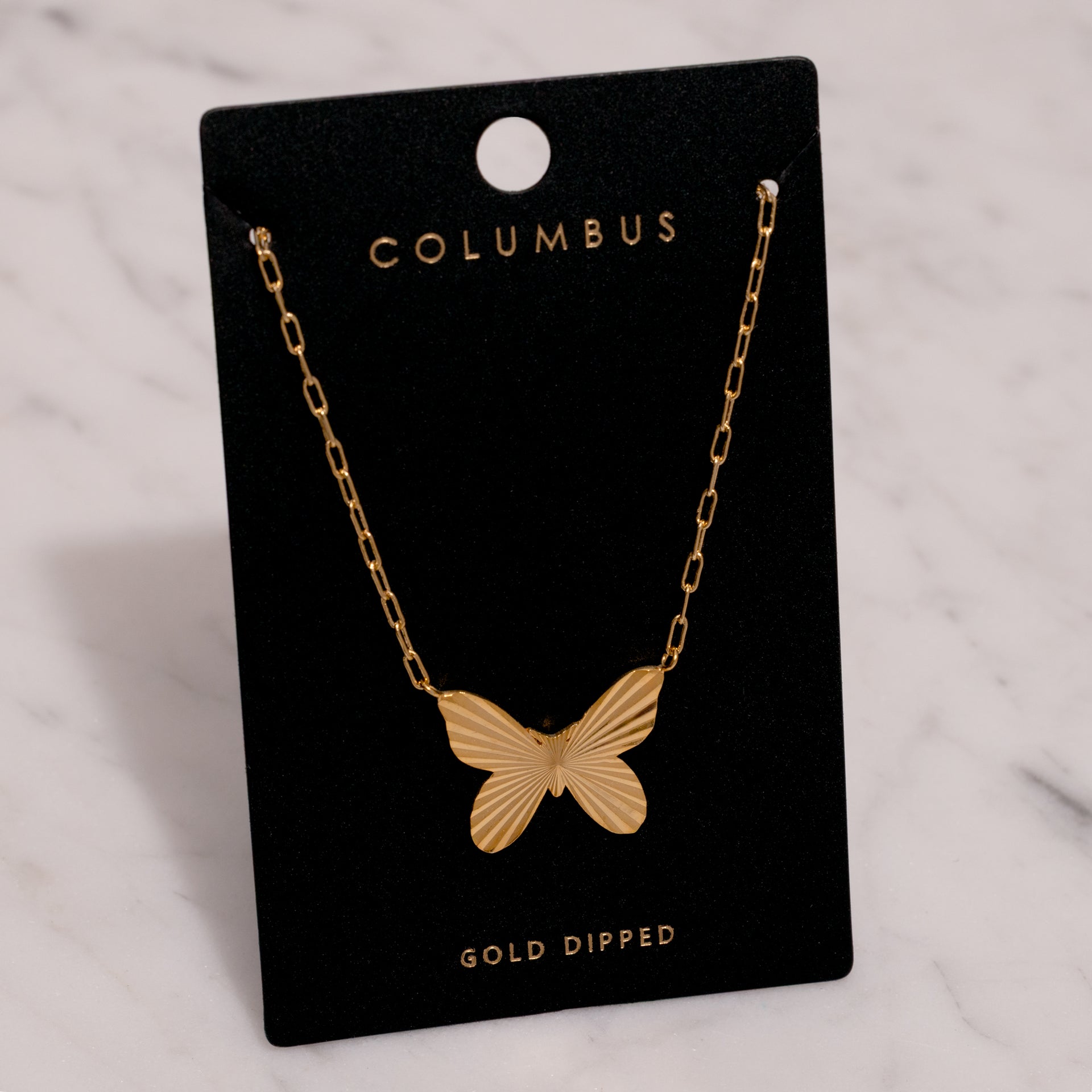 18K Gold Dipped Pleated Texture Butterfly Pendant Necklace