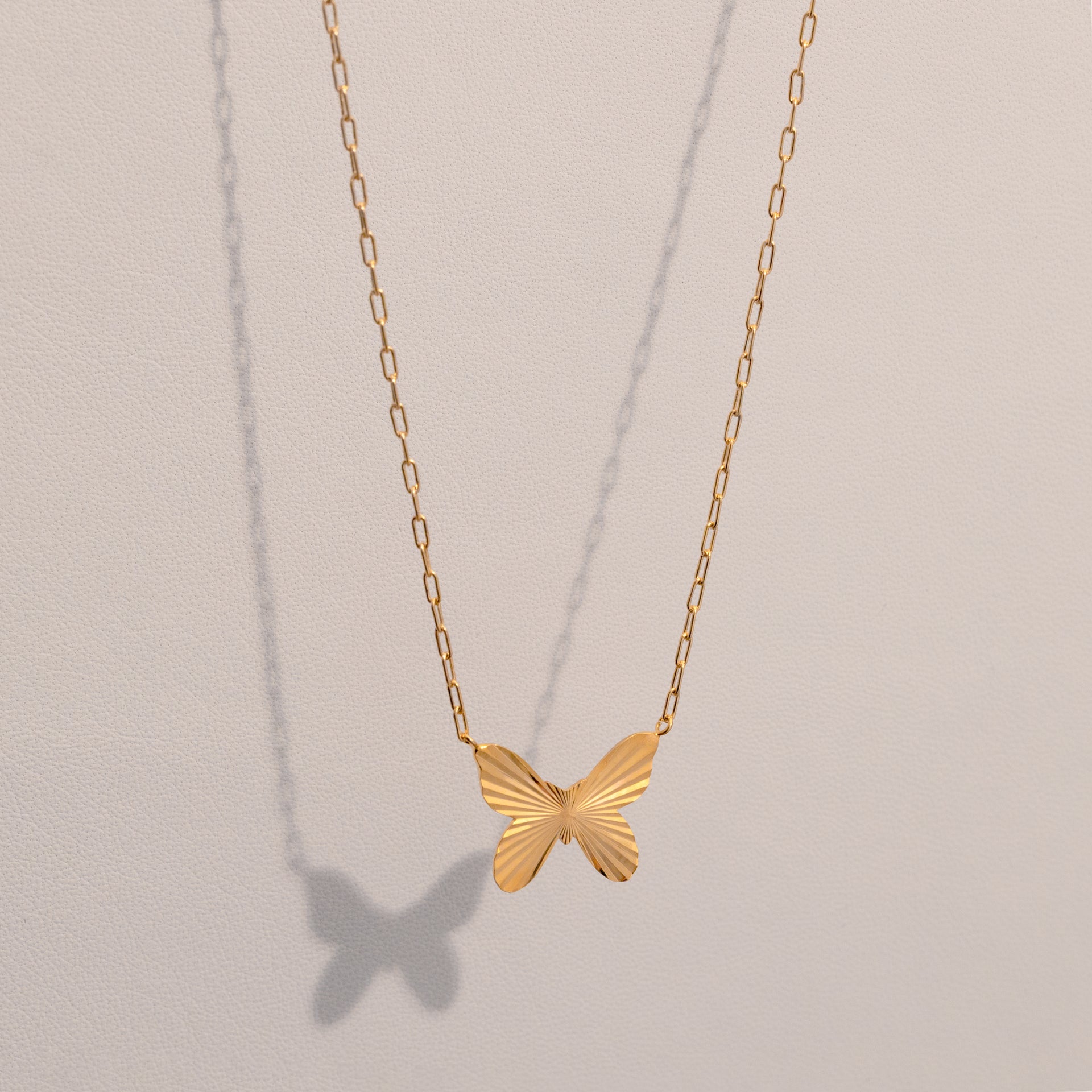 18K Gold Dipped Pleated Texture Butterfly Pendant Necklace