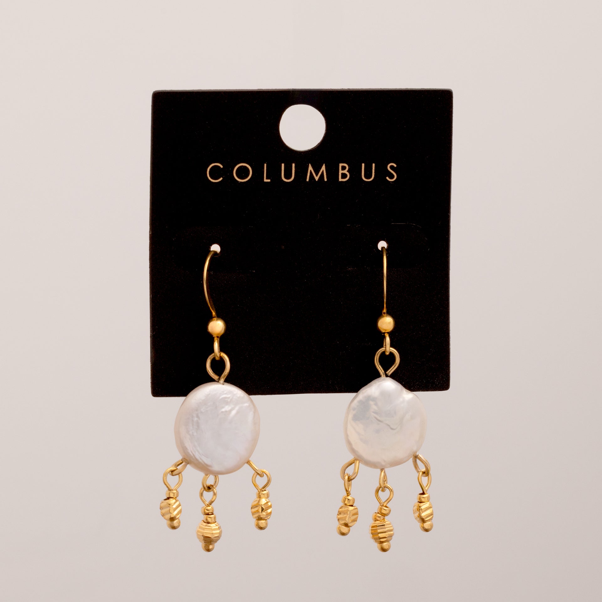 18K Gold Dipped Pearl Drop Earrings with Bead Charms