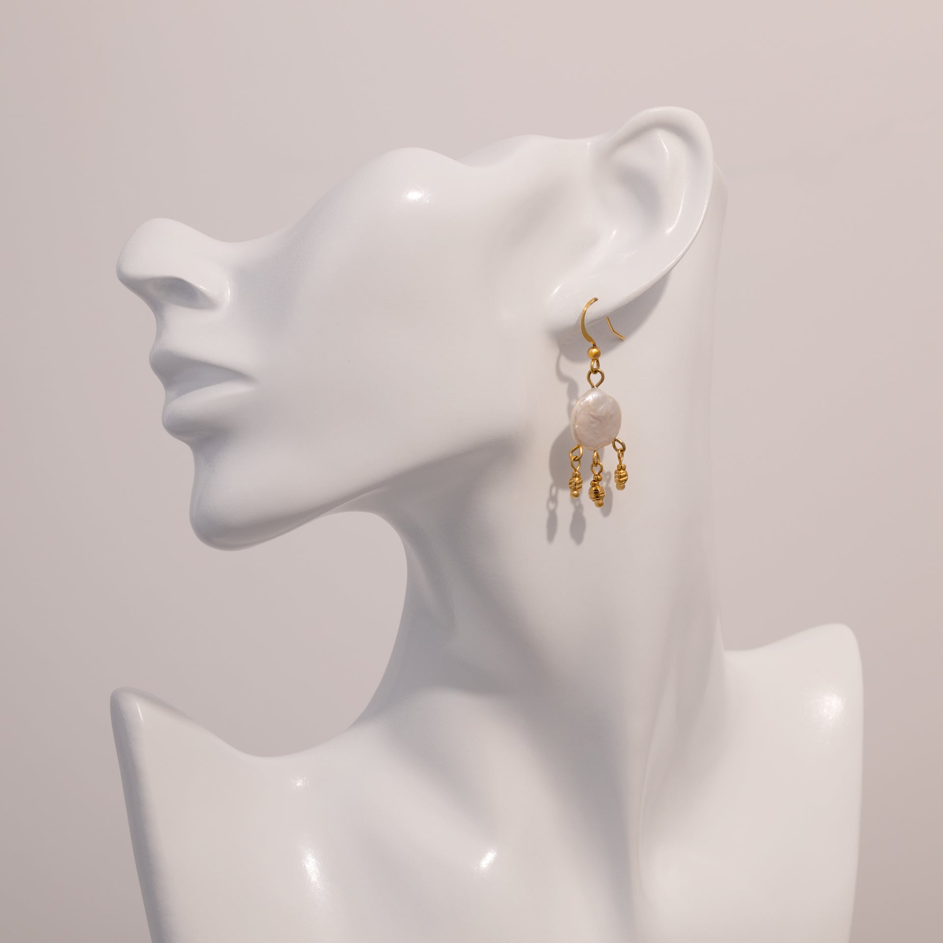 18K Gold Dipped Pearl Drop Earrings with Bead Charms