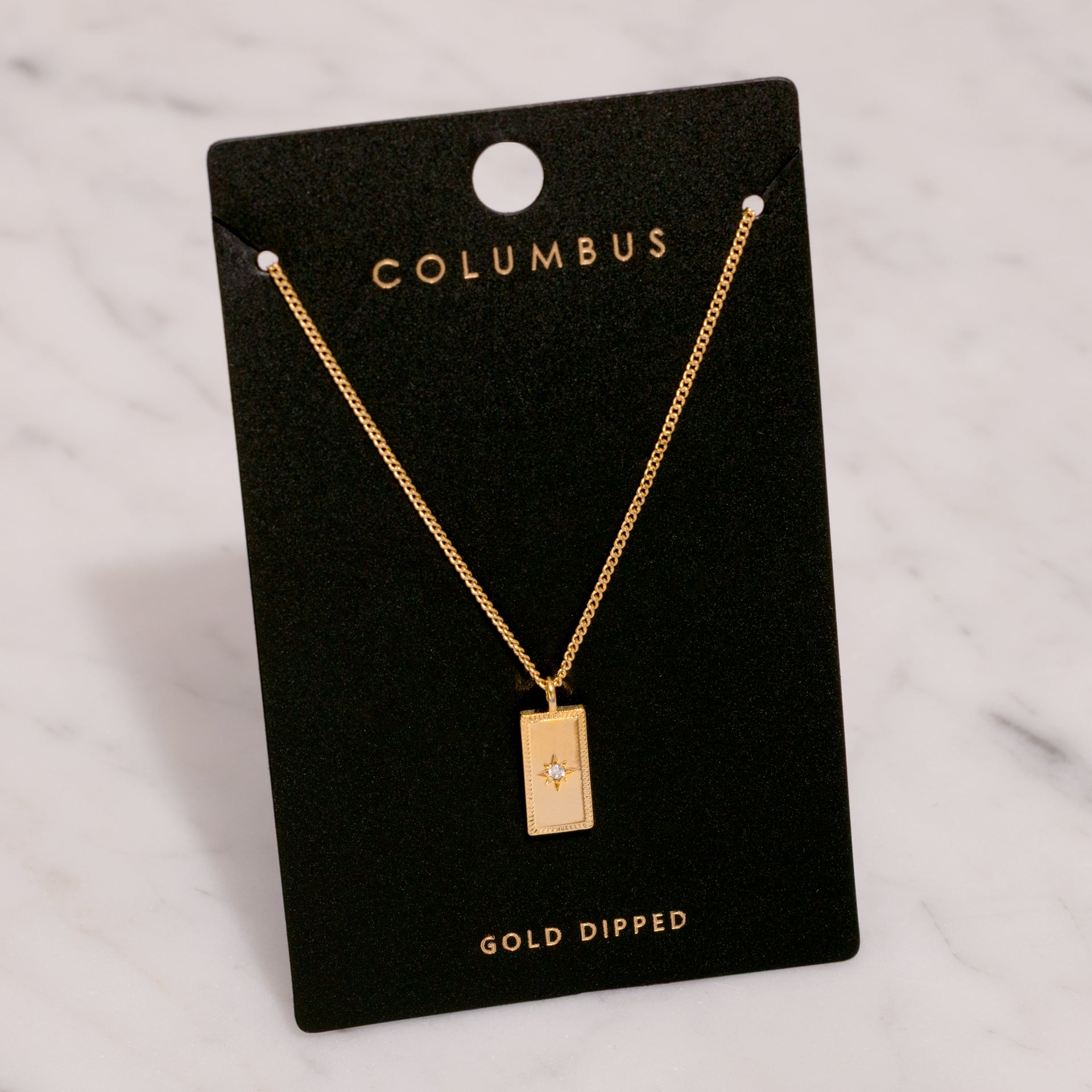 18K Gold Dipped Rectangle Pendant Chain Necklace with CZ