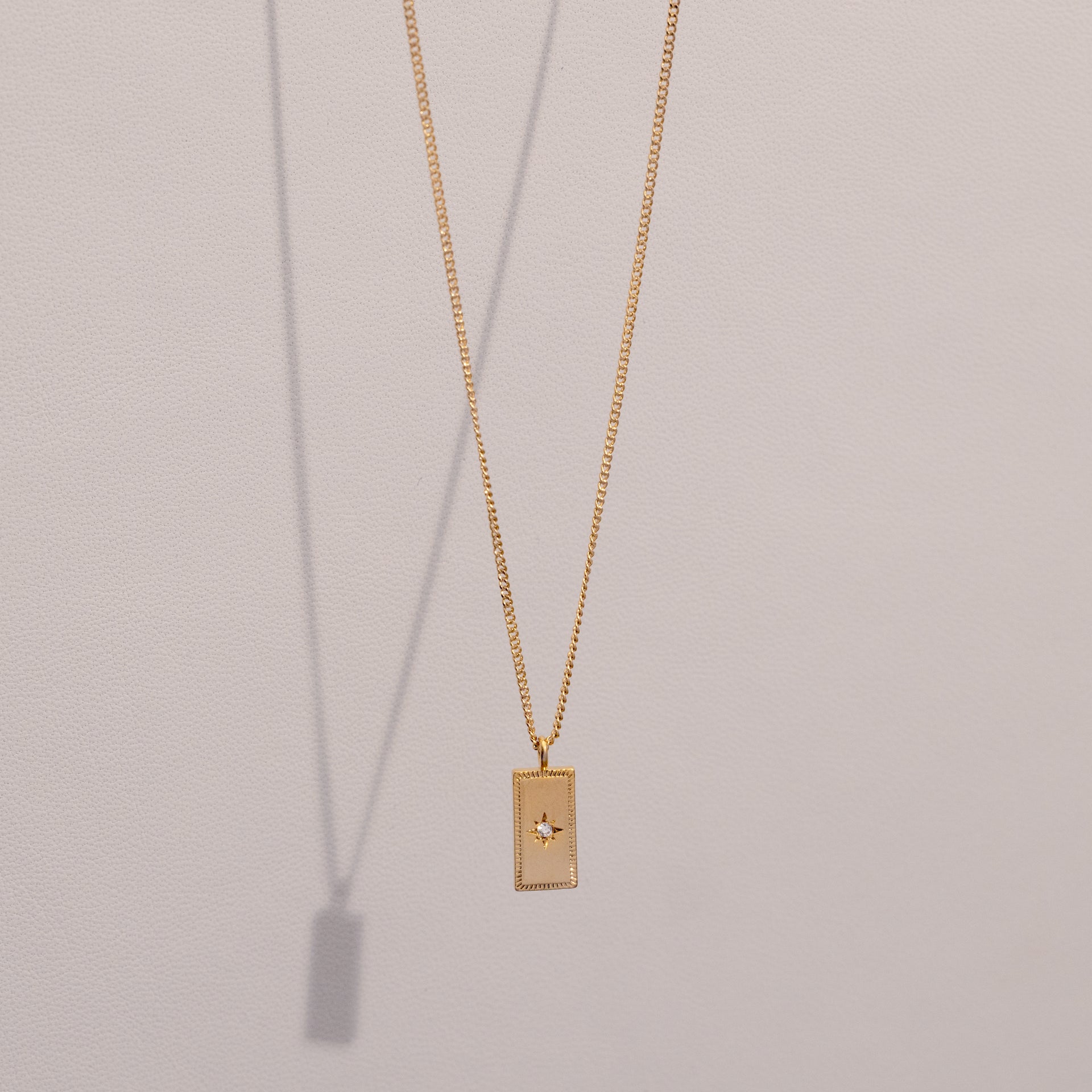 18K Gold Dipped Rectangle Pendant Chain Necklace with CZ