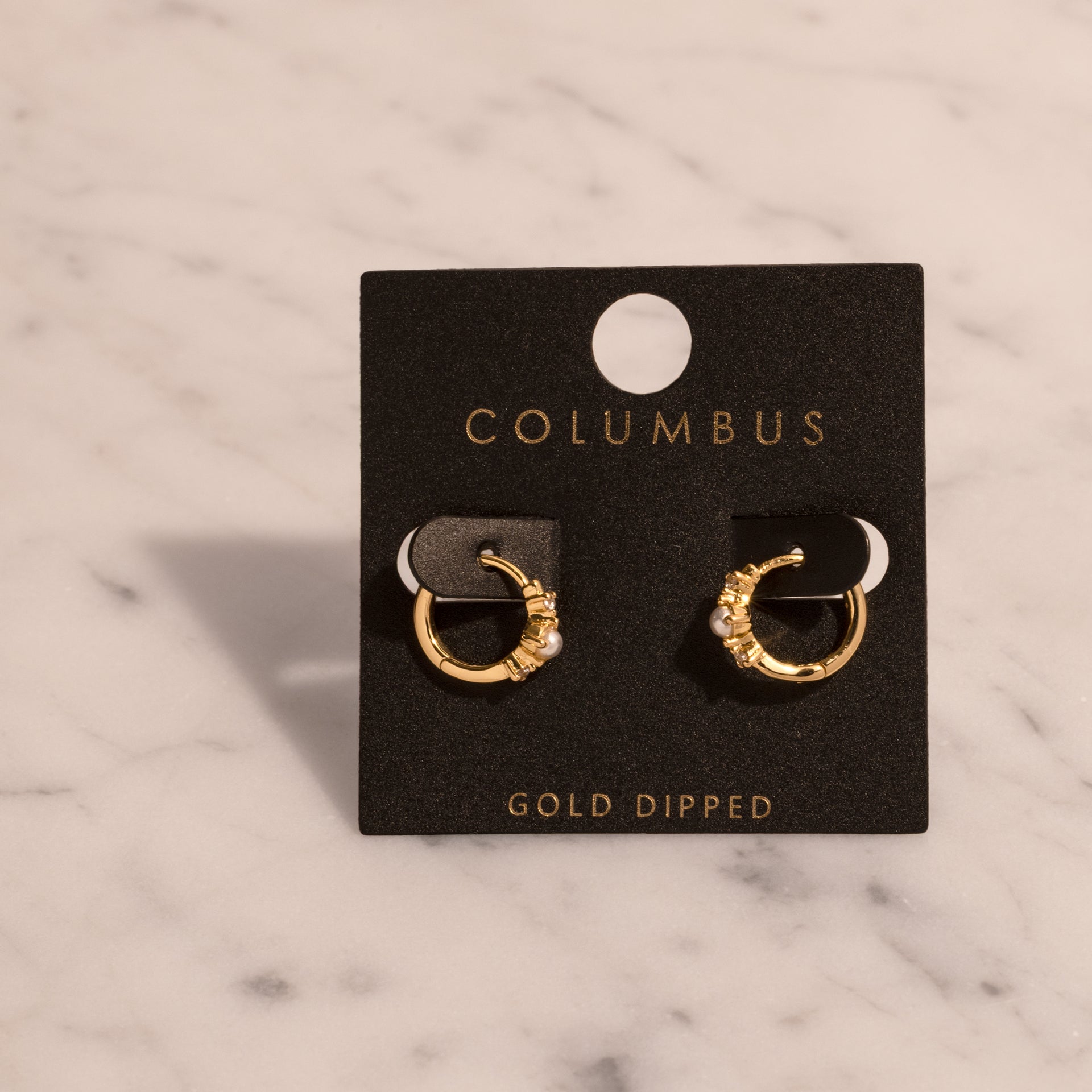 18K Gold Dipped Pearl and CZ Huggie Hoop Earrings