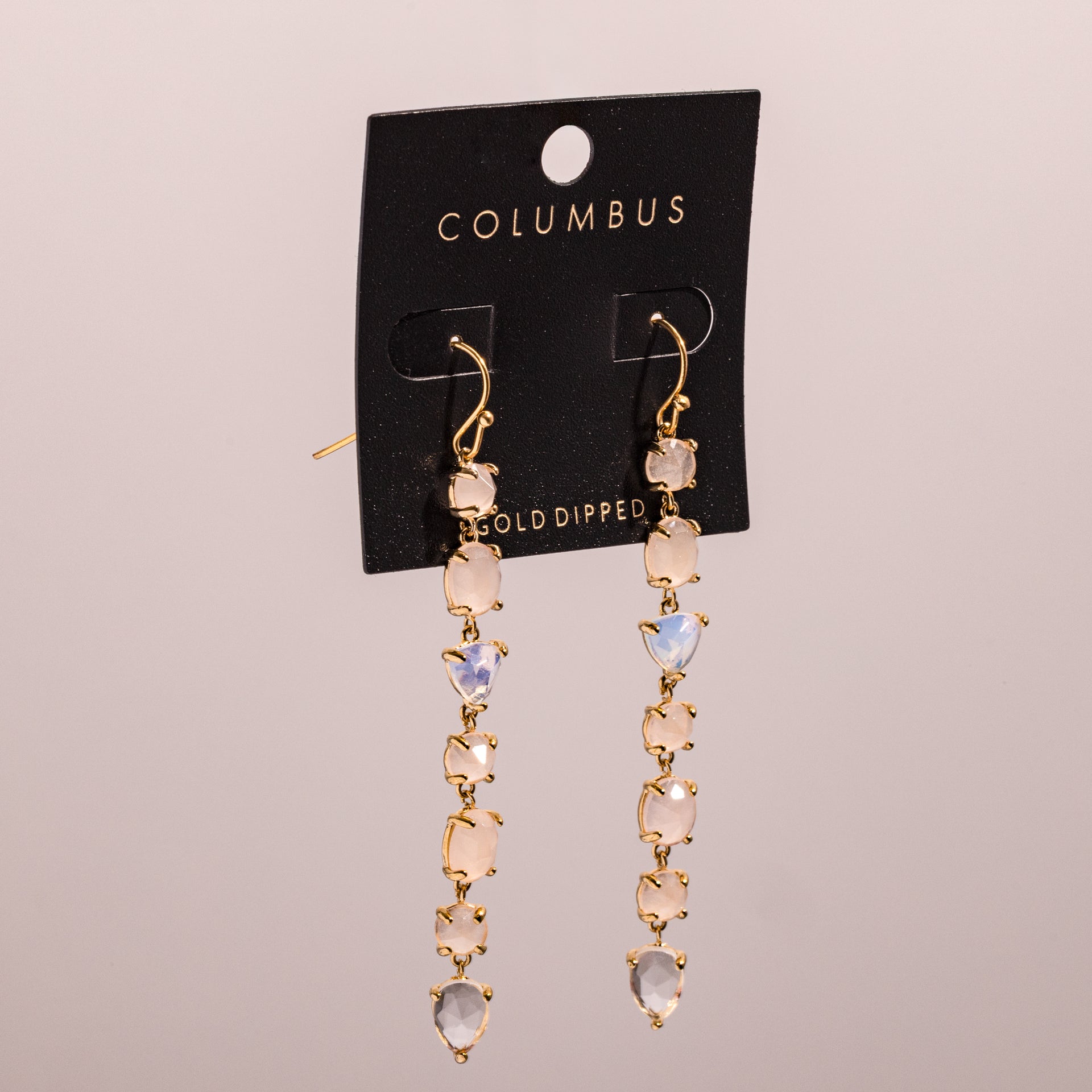 18K Gold Dipped Pink Tone Glass Bead Drop Earrings