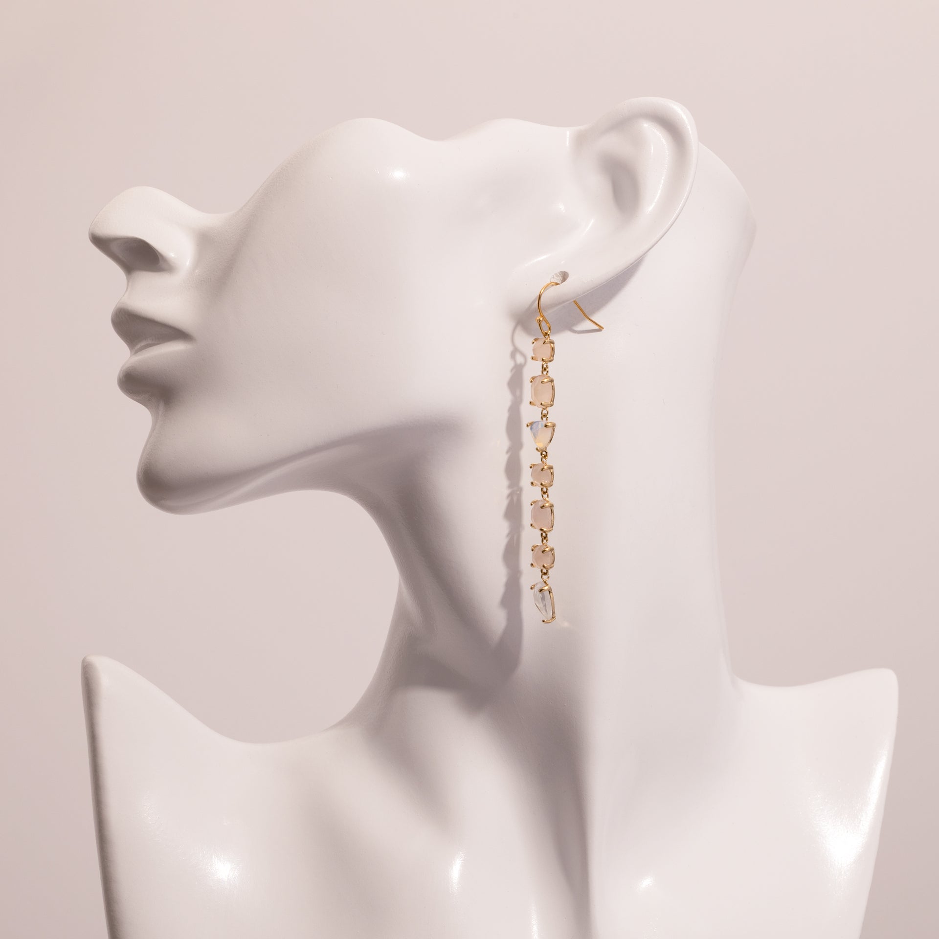 18K Gold Dipped Pink Tone Glass Bead Drop Earrings