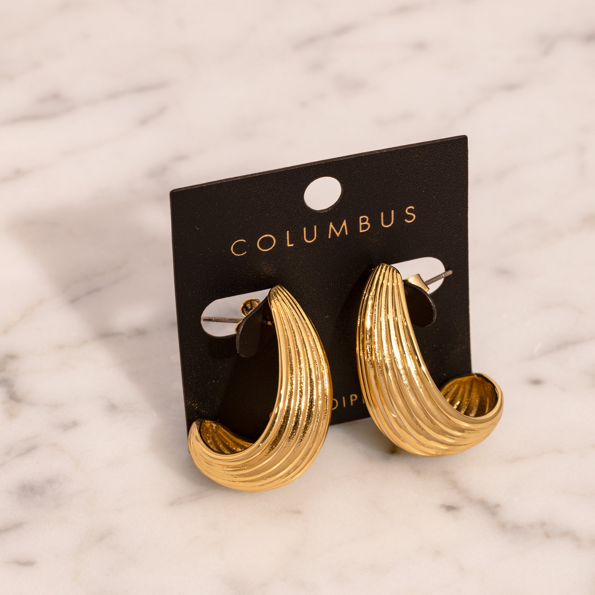 18K Gold Dipped Ribbed Texture Large Teardrop Earrings