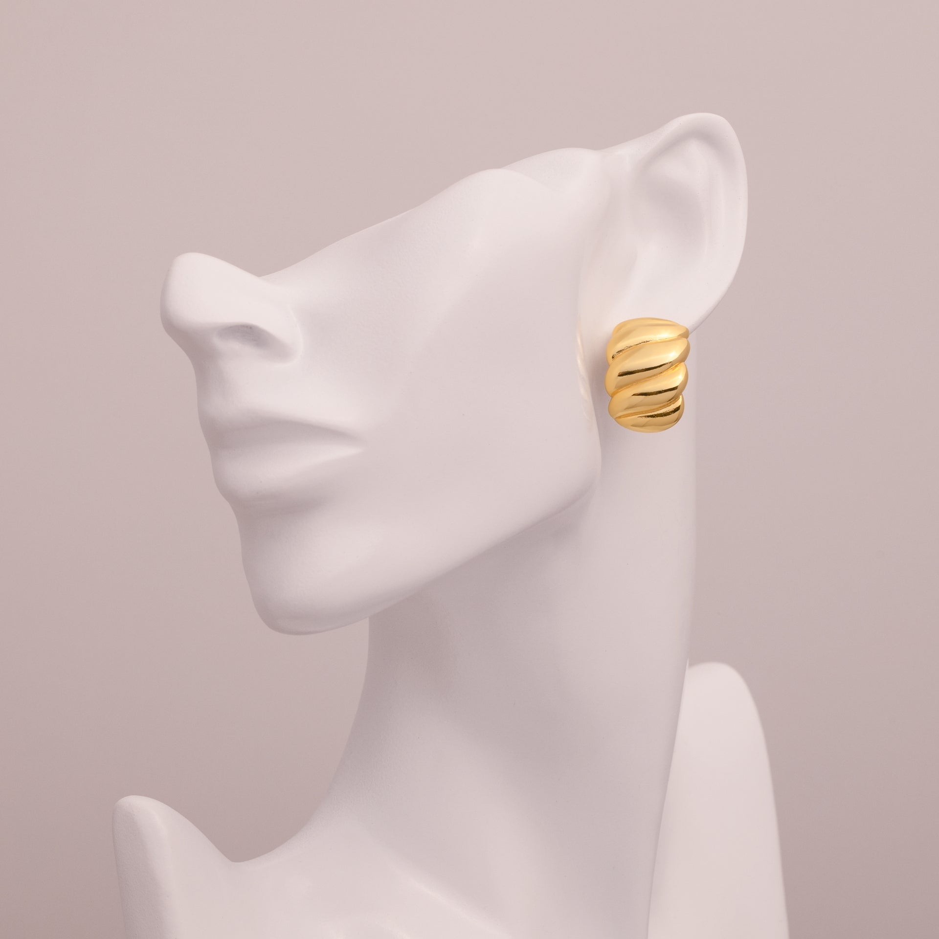 18K Gold Dipped Ribbed Texture Oblong Stud Earrings