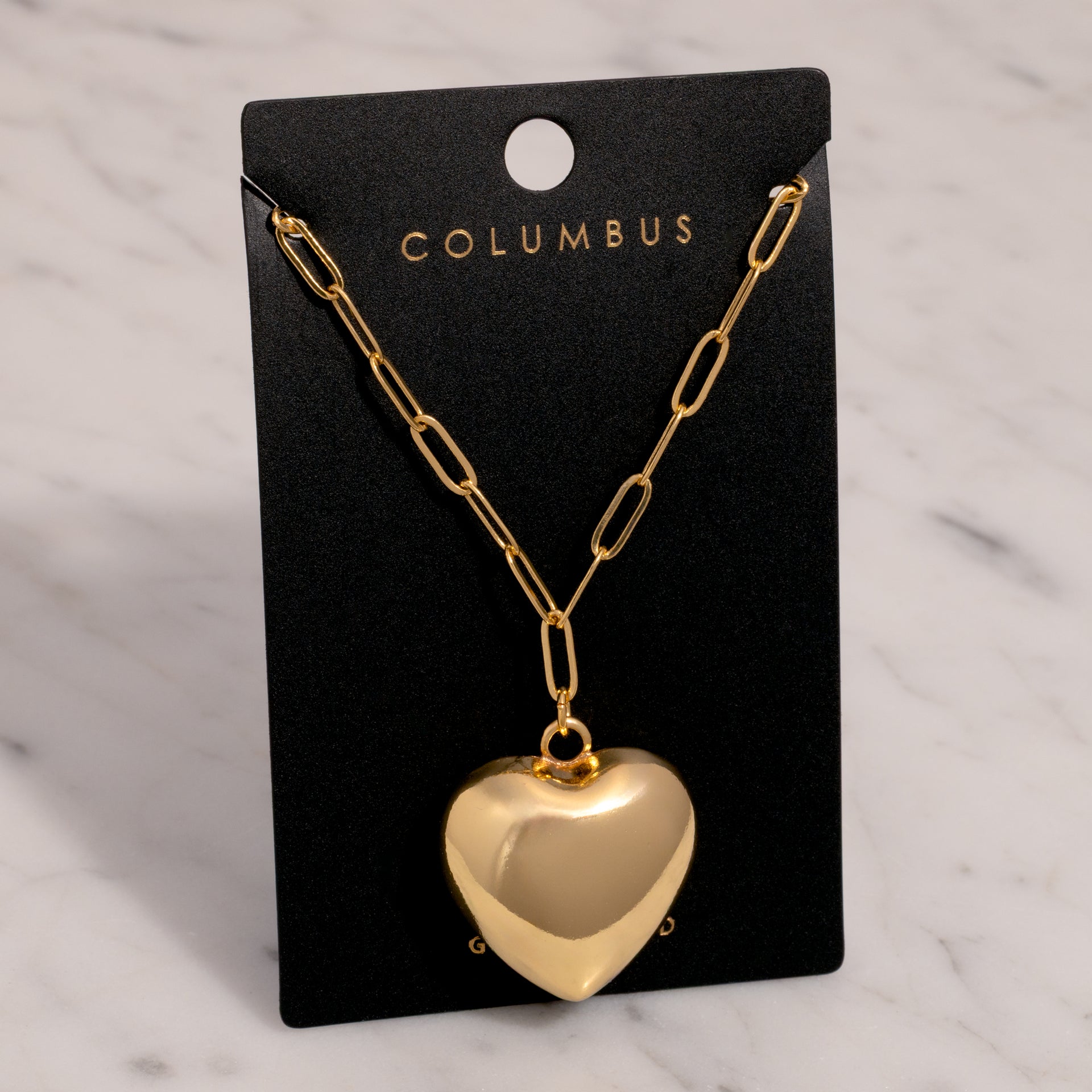 18K Gold Dipped Puffy Heart Link Chain Necklace
