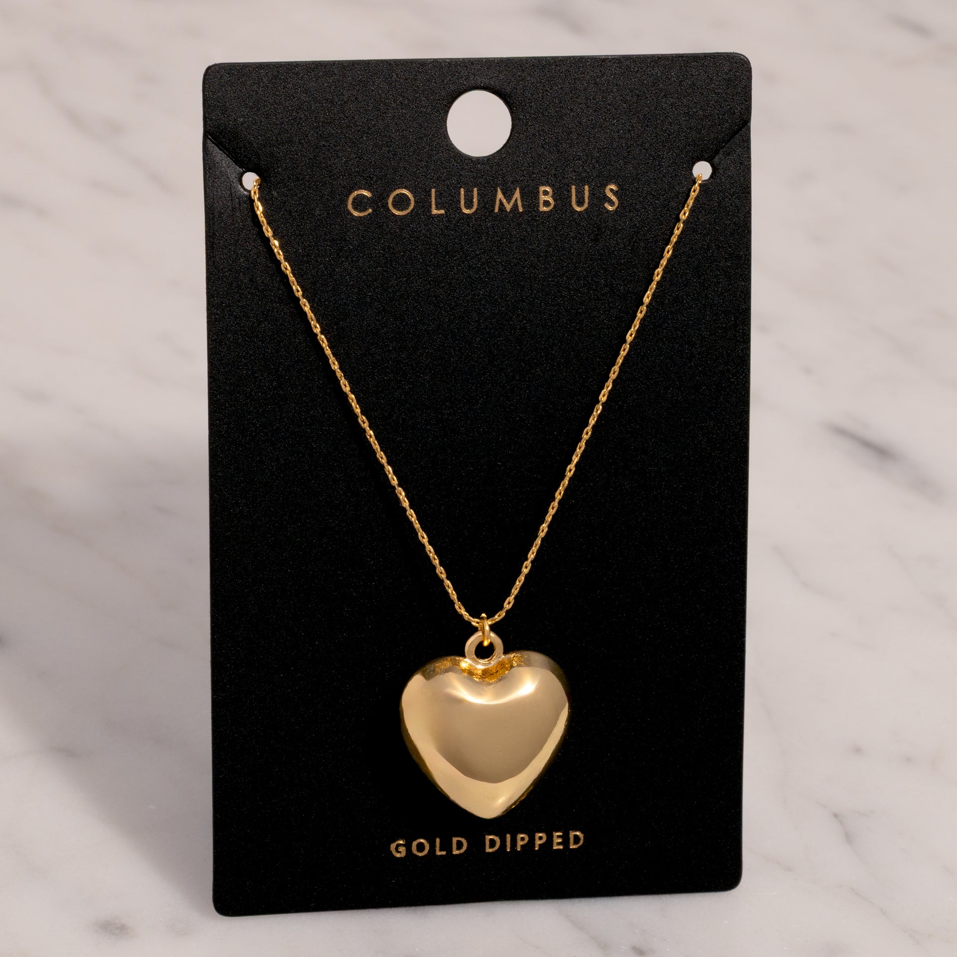 18K Gold Dipped Puffy Heart Chain Necklace
