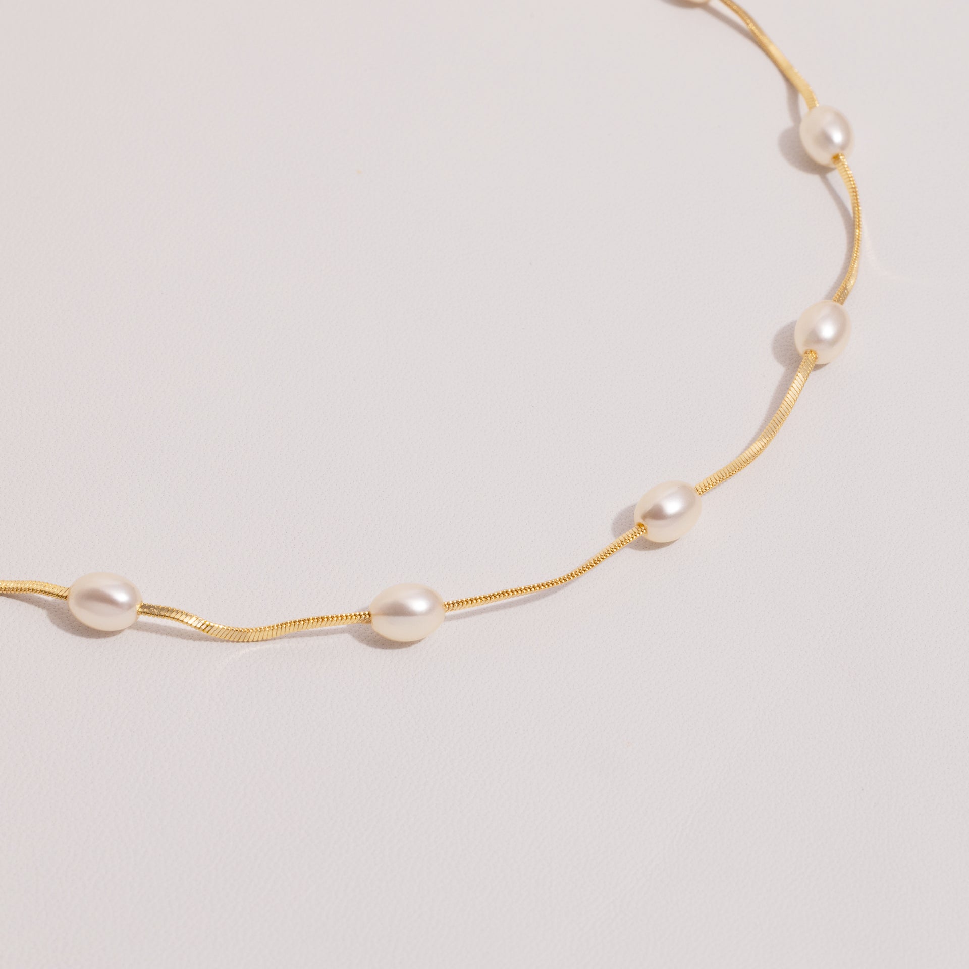 18K Gold Dipped Pearl Station Snake Chain Necklace