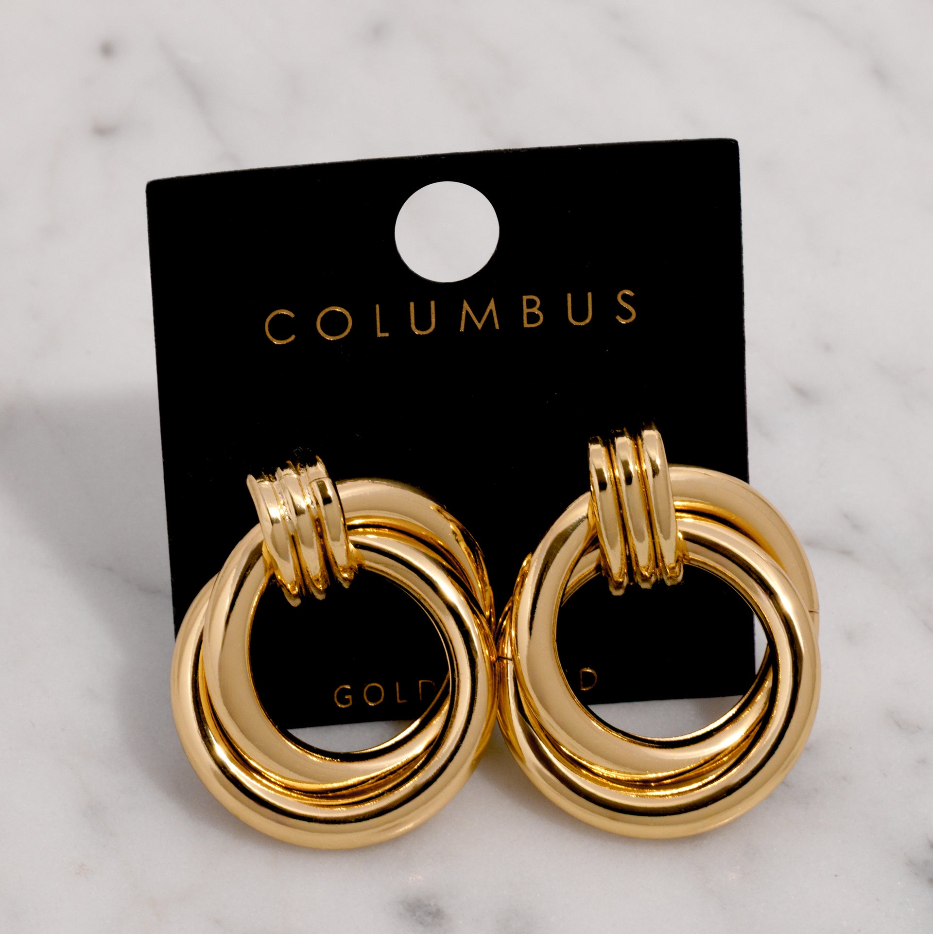 18K Gold Dipped Ribbed Post Earrings with Twist Circle Drop